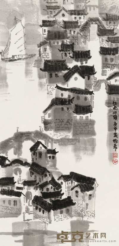 徐希 1980年作 江南水镇 立轴 95×46.5cm